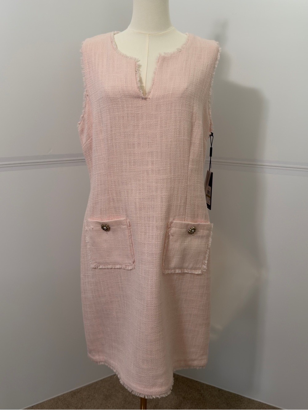 NWT Karl Lagerfeld Blush Pink Tweed Dress with Frayed Trim